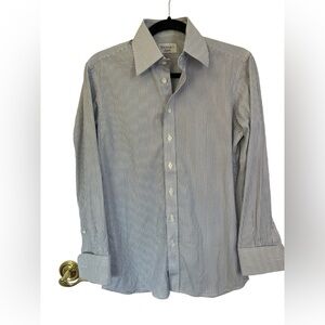 Ercole’s Bespoke Mens Custom Button Down Dress Shirt Sz Small Blue/White Stripe